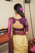 Ivory & Magenta Semi Kanchi Silk Saree