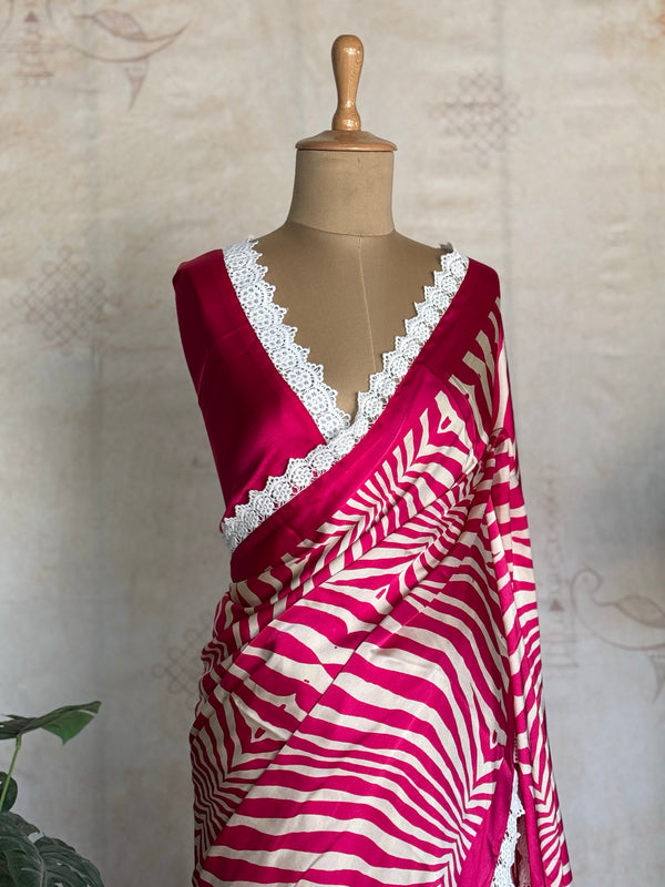 Modal Zebra Print Saree with Hakoba Lace Border