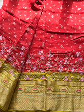 Dhara - Red & Mustard Yellow Embroidered Silk Saree with Antique Zari Border