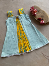 Virupa Kids Soft Cotton Panel Dress – Pastel Blue & Mustard Floral