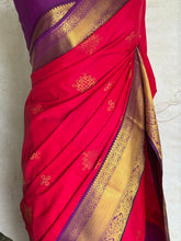 Semi Kanchi Silk Saree with Kolam Buttas & Royal Purple Contrast Border