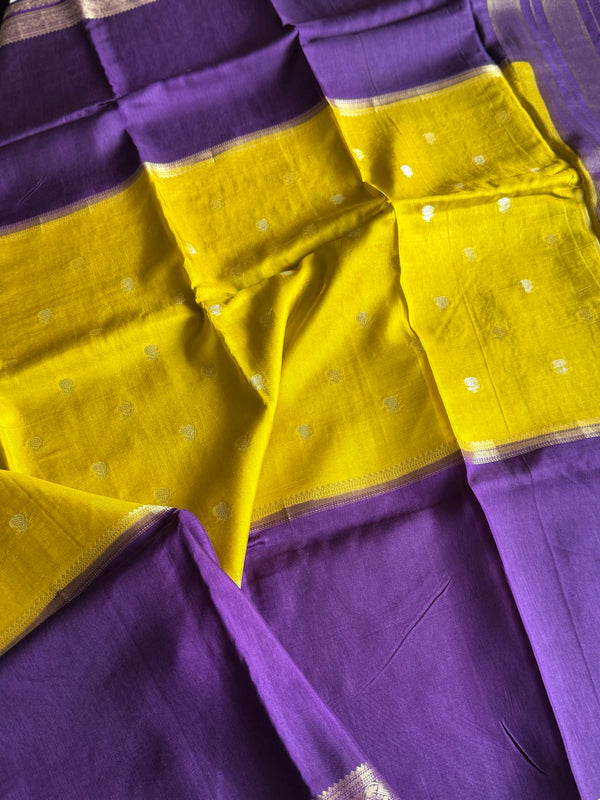 Mubbagam pattern silk saree with gold zari buttas