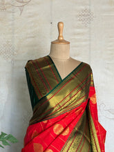 Semi Kanchi Silk Saree – Red with Green Zari Border