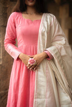 Padma - Pure Cotton Full Sleeve Anarkali Dress with Woven Dupatta – Blush Pink
