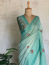 Ceya - Linen Saree with Floral Hand Embroidery & Statement Pallu