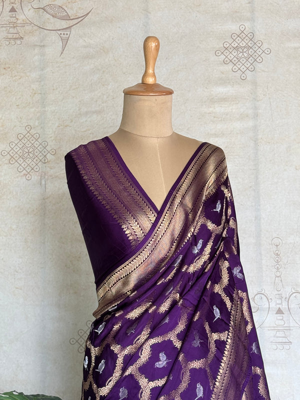 Vrishti - Mushru Satin Silk Saree with Antique Zari Jaal Weaving - Festive Edit