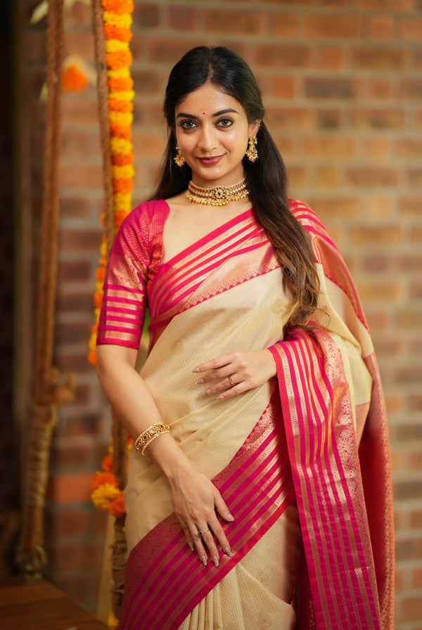 Semi Kanchi Silk Saree - Onam Edit