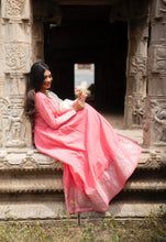 Padma - Pure Cotton Full Sleeve Anarkali Dress with Woven Dupatta – Blush Pink