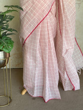 Nandita - Pink Checks Pure Cotton Saree with Floral Blouse