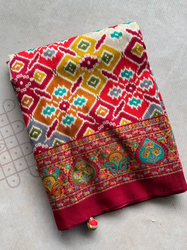 Ikkat Inspired Soft Silk Saree