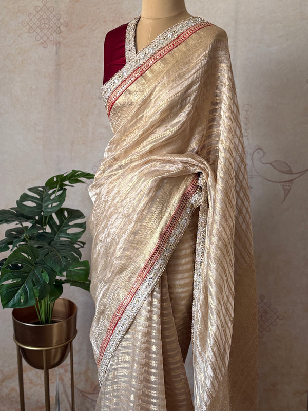 Pure Silk Tissue Kanchi Border Saree | Wedding & Festive Wear