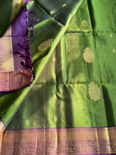 Pure Kanjivaram Soft Silk Saree – Vintage Green with Purple Zari Border