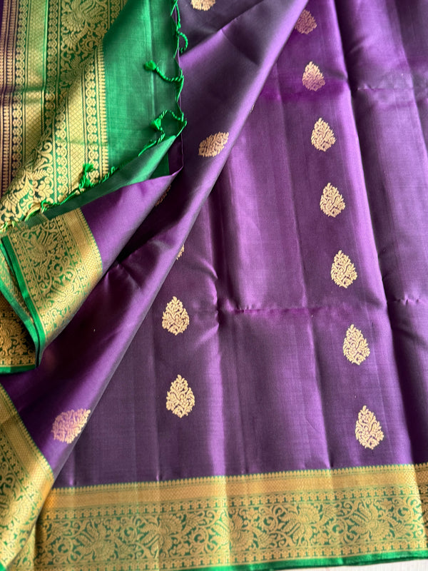 Pure Kanjivaram Soft Silk Saree with Paisley Zari Buttas & Kanchi Border – Vintage Edition