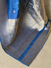 Atharvi - Mushru Silk Saree with Floral Digital Print & Antique Zari Border Blue