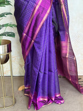 Meghna - Purple Raw Silk Saree with Gold Checks & Contrast Pallu