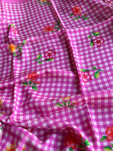 Pure Mangalgiri Silk Fuchsia Pink Gingham Checks Saree with Floral Digital Prints