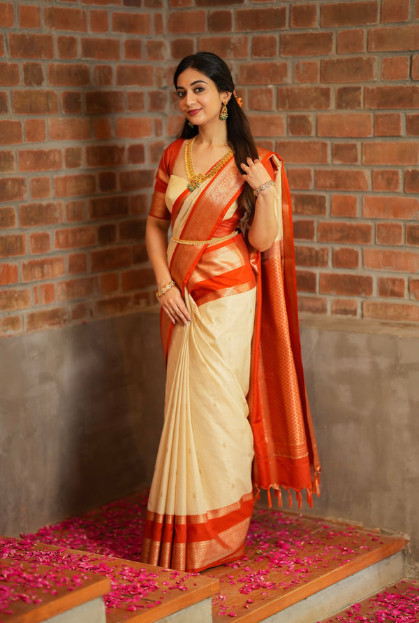 Semi Kanchi Silk Saree - Onam Edit