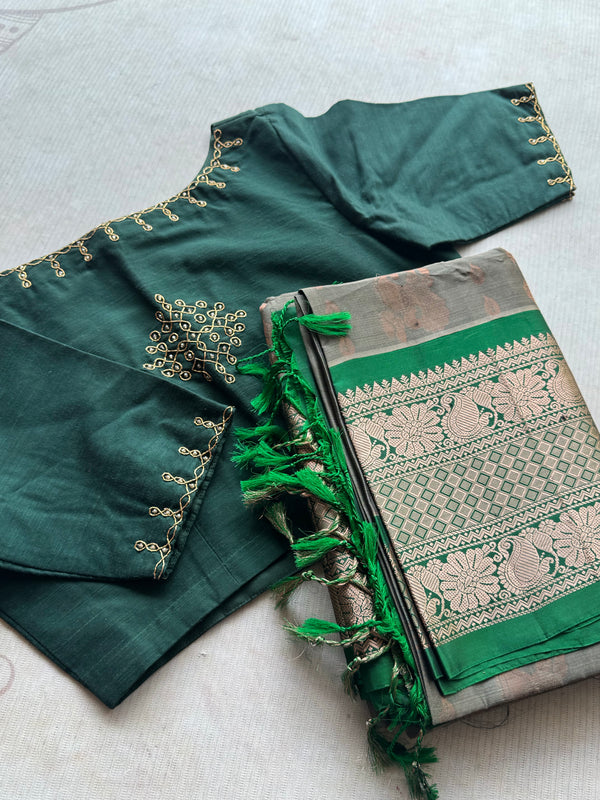 Venkatagiri Pure Handwoven Silk Saree with Embellished Kolam Blouse