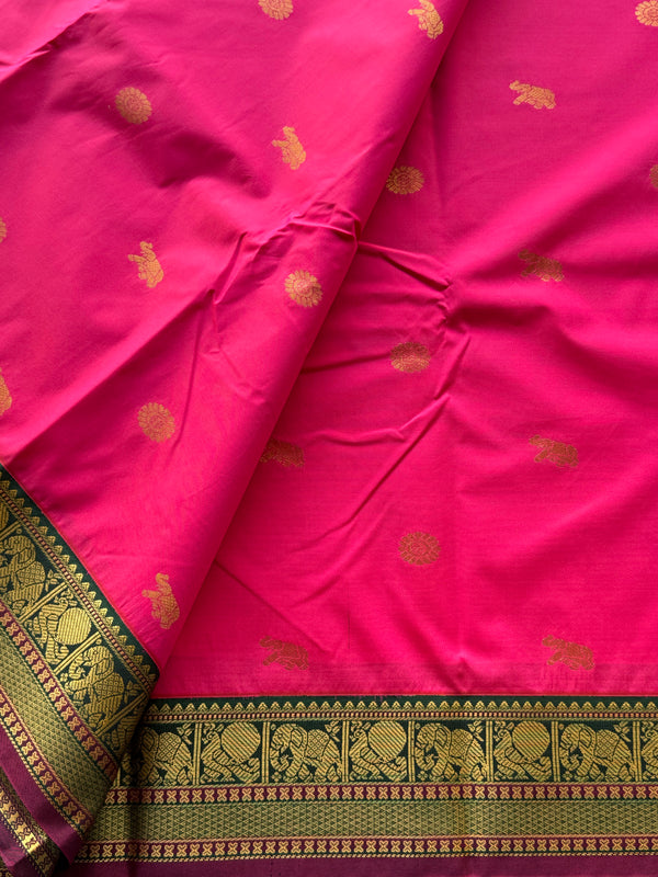 Semi Kanchi Silk Saree – Chakram & Elephant Zari Buttas
