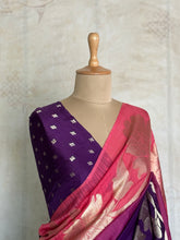 Advika Ombre Tussar Saree – Purple & Pink Floral Zari