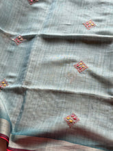 Ceya Linen Saree with Hand Floral Embroidery