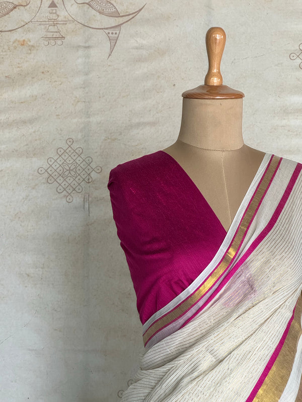 Mul Cotton Saree With Zari Accents - Onam Edit