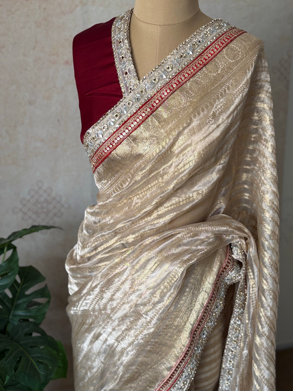 Pure Silk Tissue Kanchi Border Saree | Wedding & Festive Wear