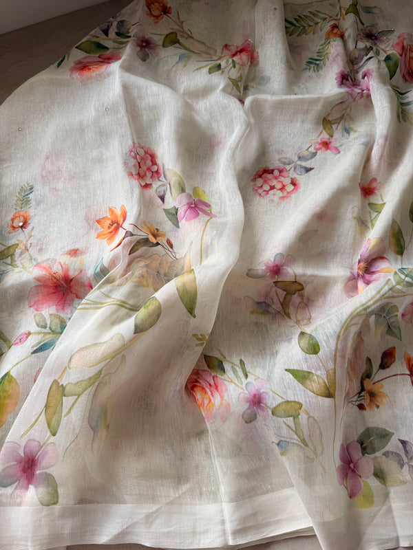 Floral Linen Silk Saree