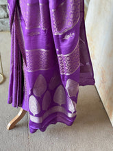 Ishara Mashru Silk Saree - Royal Purple with Zari Jaal & Floral Buttas