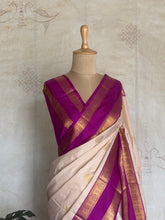 Ivory & Magenta Semi Kanchi Silk Saree
