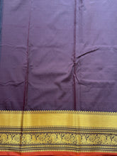 Semi Kanchi Silk Coffee Brown Checks Saree with Peacock & Rudraksh Buttas