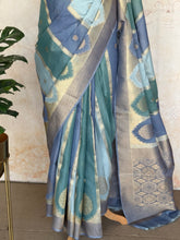 Ishara Mashru Silk Saree - Teal & Powder Blue with Zari Panels