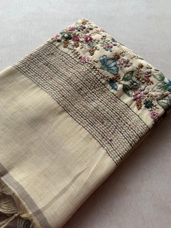 Ceya Linen Saree with Hand Floral Embroidery