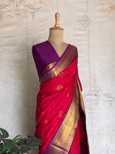 Semi Kanchi Silk Saree with Kolam Buttas & Royal Purple Contrast Border