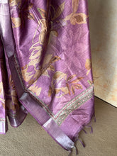 Dhanya - Lavender Bloom Tussar Silk Saree With Digital Floral Print