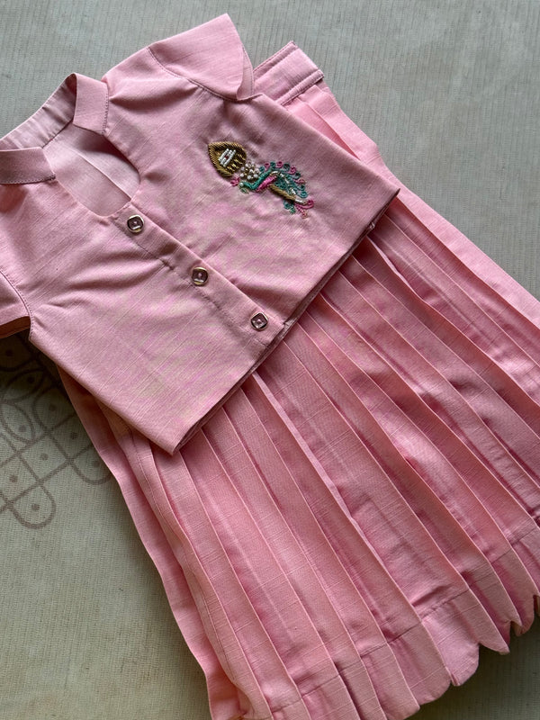 Mayizhini - Crop top and Skirt With Velum Mayilum Embroidery