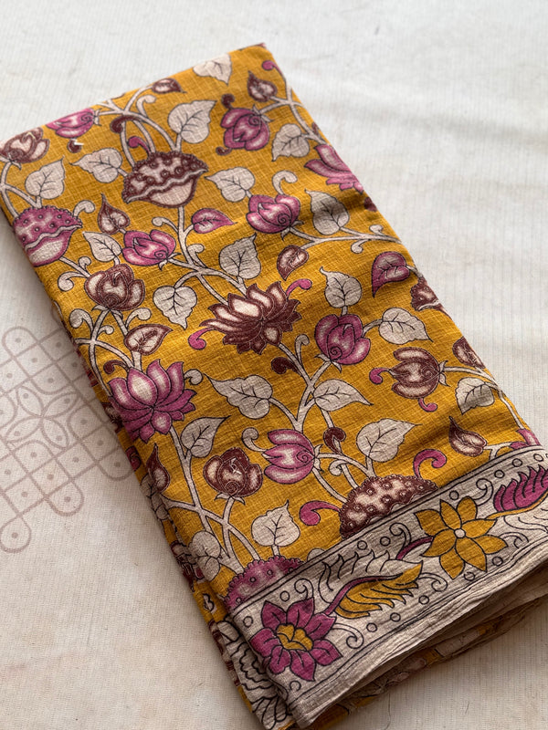 Cotton Kalamkari Saree with Contrast Running Blouse