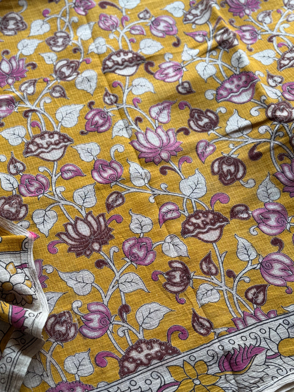 Cotton Kalamkari Saree with Contrast Running Blouse