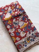 Rust Red Cotton Kota Kalamkari Saree with Bird & Floral Print | Lightweight Ethnic Saree with Contrast Blouse