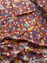 Rust Red Cotton Kota Kalamkari Saree with Bird & Floral Print | Lightweight Ethnic Saree with Contrast Blouse