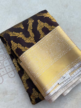 Semi Kanchi Silk Saree – Black & Beige with Rich Zari Work