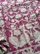Kota Cotton Kalamkari Saree with Peacock & Floral Motif in Contrast Tone