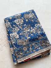 Indigo Blue Kota Cotton Kalamkari Saree with Peacock Pallu & Floral Border