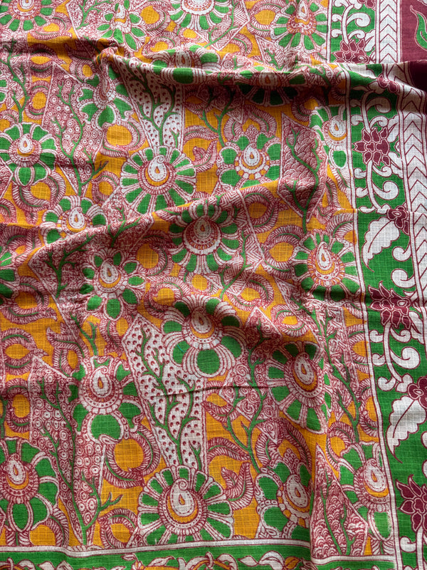 Kota Cotton Kalamkari Saree with Peacock Pallu
