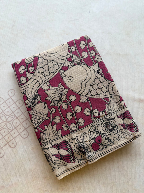 Kota Cotton Kalamkari Saree with Artistic Elephant Pallu