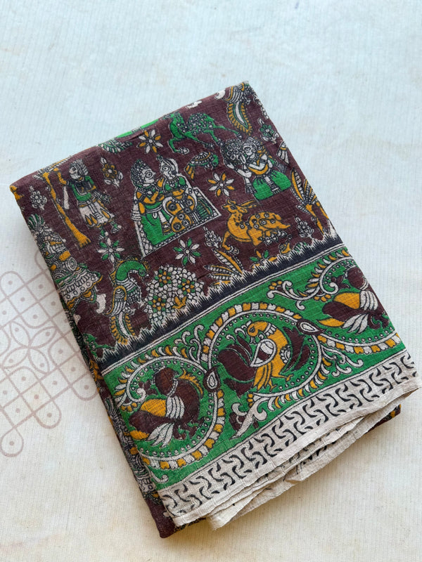 Kota Cotton Kalamkari Saree with Raja Rani & Animal Motifs