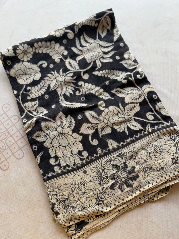 Kota Cotton Kalamkari Saree with Artistic Peacock Pallu