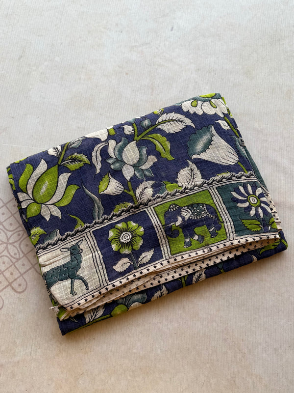 Kota Cotton Kalamkari Saree with Mythical & Floral Narrative Pallu