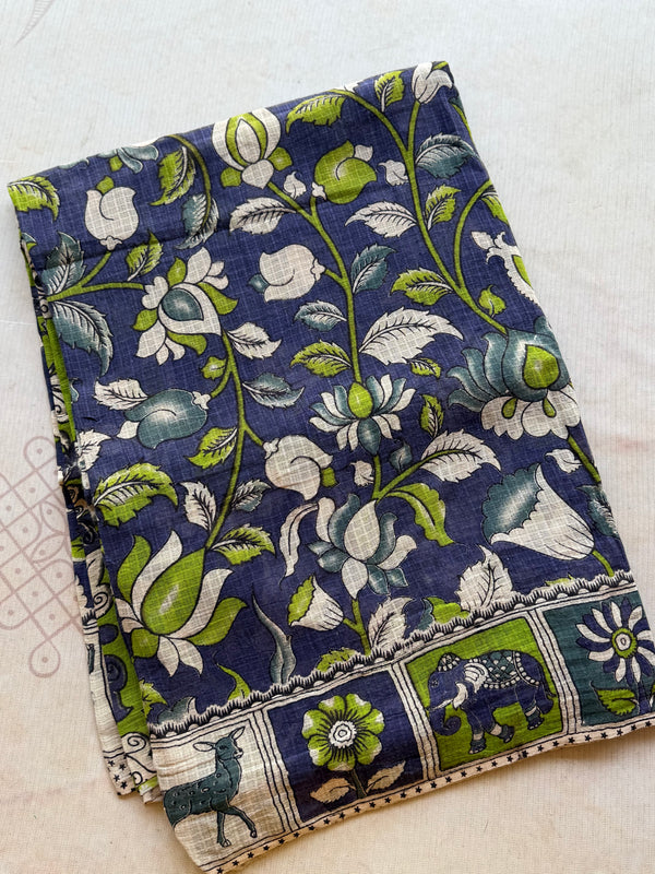 Kota Cotton Kalamkari Saree with Mythical & Floral Narrative Pallu