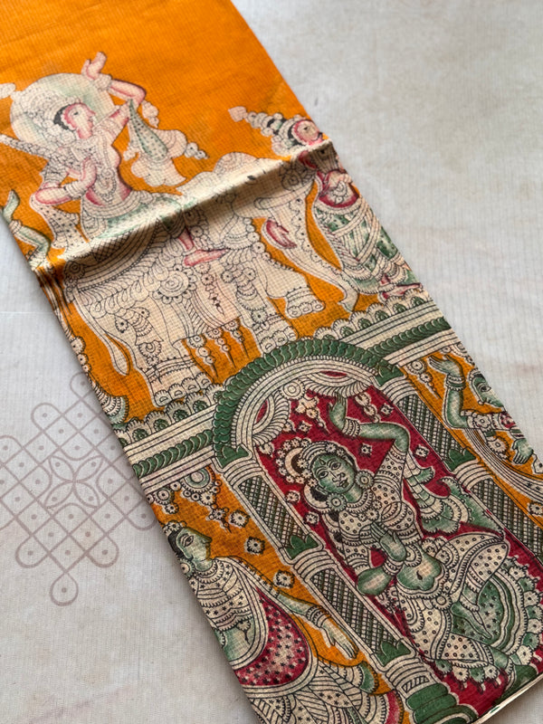 Kalahasti Pen Kalamkari Kota Saree – Mustard Orange Edition